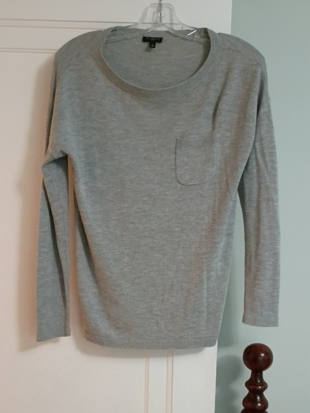 Talbots Light Gray Crewneck Sweater with Chest Pocket